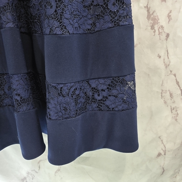 LRL Ralph Lauren Dress Women 18 1X Navy Ponte Lace Faux Wrap Plunge Ruched - Picture 4 of 14